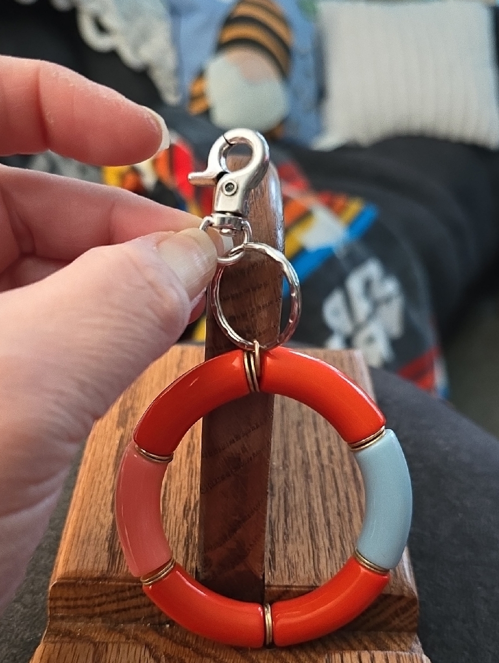 Plunder Red Orange Coral Blue Ring Key Chain
